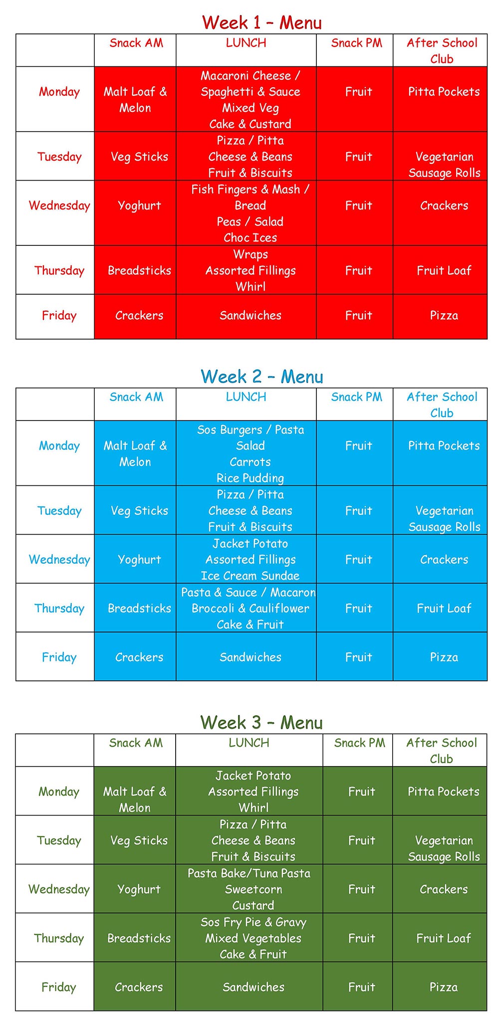 Lunch Menus Prestwich Preparatory School